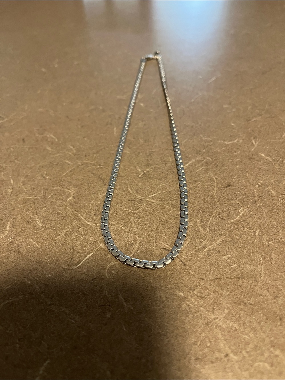 316 L marked Polished Stainless Box Link Necklace - Silver 19” long unclasped